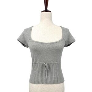 URBAN OUTFITTERS KIMCHI BLUE Women's M Gray Edison Cap Sleeve Cropped Knit Top